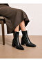 Women's Black Leather Pointed Toe Mid-Heel Boots - 2