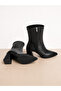 Women's Black Leather Pointed Toe Mid-Heel Boots - 4