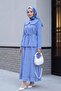 Baby Collar, Laced, Buttoned, Skirted, Lined, Linen Look Suit - Blue