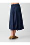 Navy Blue Relaxed Fit Pocket Detailed Regular Waist Midi Skirt - 6