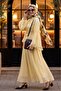 Tulle Voile Dress with Tie Collar, Ruffle Detail, Lining, and Belt - Yellow - 5