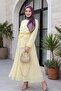Elastic Waist Belted, Pleated Front, Balloon Sleeve Lined Chiffon Dress - Light Yellow - 3