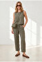 Women's Khaki Top Blouse with Bottom Pockets Pants Soft Textured Set Tkm-19000411 - 2