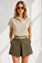 Women's Striped Beige Striped Bat Woven Viscose Shirt Gml-19001360 - 3