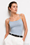 Women's Gray Slim Fit Crew Neck Strappy Crop Tank Top - 3