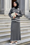 Anthracite Knitwear Set with Skirt and Stripe Cardigan