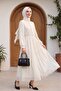 Lined, Elastic Waist, Polka Dot Patterned Long Chiffon Dress -White - 3