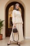 Elastic Sleeves, Belted, Scalloped Lined Linen Look Suit - Beige - 4