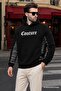 Men's Black Hooded Printed Sweatshirt 7090