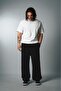Black Raw Wide Leg Men's Sweatpants with Stopper Summer Sweatpants - 3