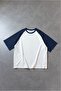 Crupt Oversize Navy Blue Raglan White Men's T-Shirt - 2