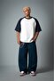 Crupt Oversize Navy Blue Raglan White Men's T-Shirt - 5