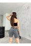 Women's Smoked Cargo Pocket High Waist Stretchy Shorts Jeans - 3