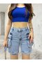Women's Light Blue Cargo Pocket High Waist Stretchy Shorts Jeans - 3