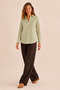 Women's Light Green V-Neck Long Sleeve Comfortable Fit Blouse Shirt - - 3