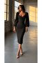 Double Breasted Neckline Balloon Sleeve Imported Crepe Fabric Midi Length Dress - 4