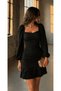 Square Neck Long Sleeve Gathered Detail Skirt Layered Dress 581878 Black - 2