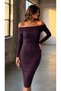 Flexible sandy fabric midi length pencil cut strapless neck long sleeve evening dress 582724 purple - 3