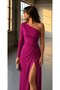 One Shoulder Low-Cut Long Evening Dress 582749 Fuchia - 3