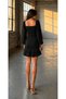 Square Neck Long Sleeve Gathered Detail Skirt Layered Dress 581878 Black - 4