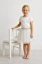 Creamy Ecru Foil Printed Girl's Tulle Skirt