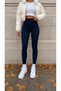 Women's Navy Blue High Waist Corseted Interlock Steel Knitted Tights Do Not Show Underwear - 8