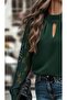 Women’s Long Sleeve Blouse with Chest Cutout Detail, Turtleneck, Mesh Sleeves, Sandy Fabric - 2