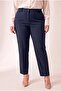 Elastic Waist Plus Size Gabardine Wide Leg Trousers Navy Blue