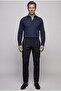 Navy Blue Regular Fit Linen Birit Collar Shirt - 5