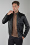 Black Regular Fit Leather Genuine Jacket Coat - 5