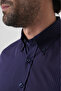 Navy Blue Regular Fit Cotton Pocketless Long Shirt - 6