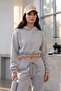 Women's Gray Crop Set Hooded Three Thread Fleece Tracksuit Set - 2