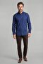 Long Sleeve Sport Collar Single Pocket Shirt Navy Blue - 4