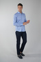 Blue Long Sleeve Italian Collar Pocketless Men's Shirt - 5