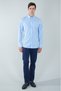 Long Sleeve Pasha Collar Pocketless Blue Cotton Men's Shirt