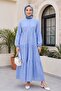 Dress with Partial Button Detail - Blue - 4