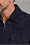 Dark Navy Blue Leather Baby Collar Coat - 2