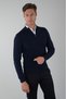 Navy Blue Half Fisherman Zippered Full Jacquard Wool Men's Knitwear
