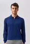 Light Navy Blue Regular Fit Wool Zippered Polo Collar Knitwear - 5