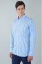 Long Sleeve Pasha Collar Pocketless Blue Cotton Men's Shirt - 5