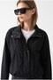 2225 Women's Stand Collar Zippered Crinkle Seasonal Jacket Black
