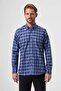 Navy Blue Regular Fit Cotton Checkered Pasha Collar Shirt - 4