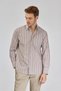 Sports Collar Long Sleeve Regular Fit Striped Light Brown Men's Shirt - 5