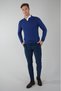 Indigo Regular Fit Wool Zippered Polo Collar Jacquard Knitwear - 5