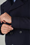 Navy Blue Viscose Double-Breasted Button Detailed Coat - 3