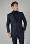 Navy Blue Wool Cashmere Buttoned Mono Collar Double Slit 6 Drop Suit - 3