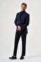Navy Blue Wool Buttoned Comfort Mono Collar 6 Drop Jacket - 5