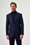 Navy Blue Wool Buttoned Comfort Mono Collar 6 Drop Jacket