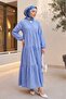 Dress with Partial Button Detail - Blue - 3