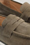 Khaki Leather Suede Loafer Shoes - 2